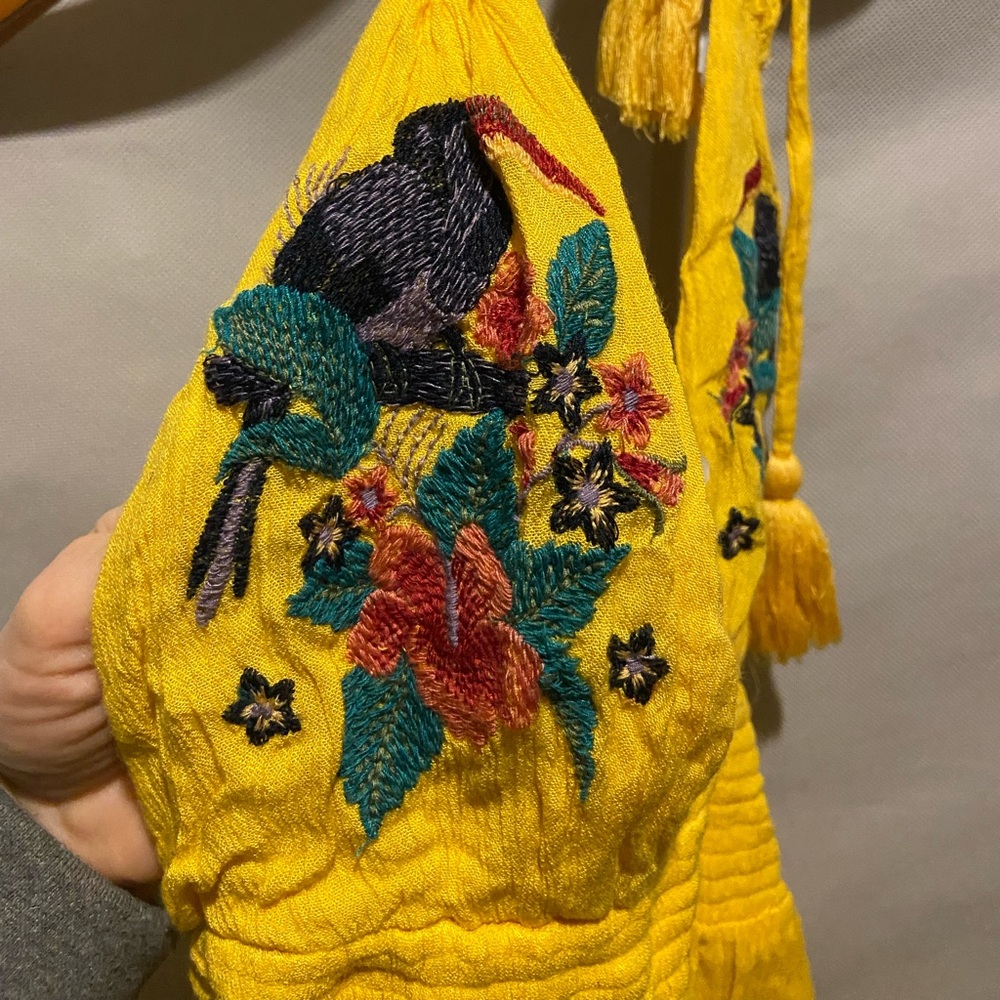 Yellow flowy low back dress